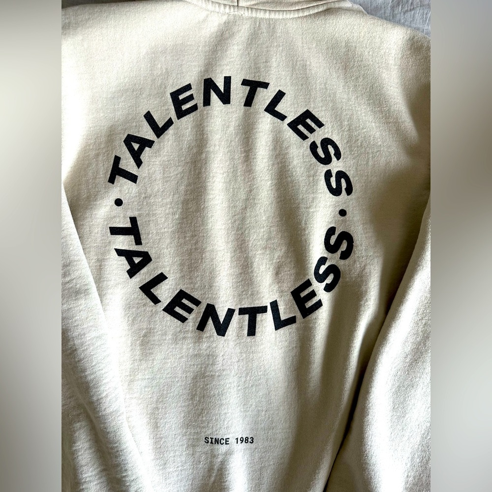 Talentless - Heavyweight unisex beige hoodie size medium